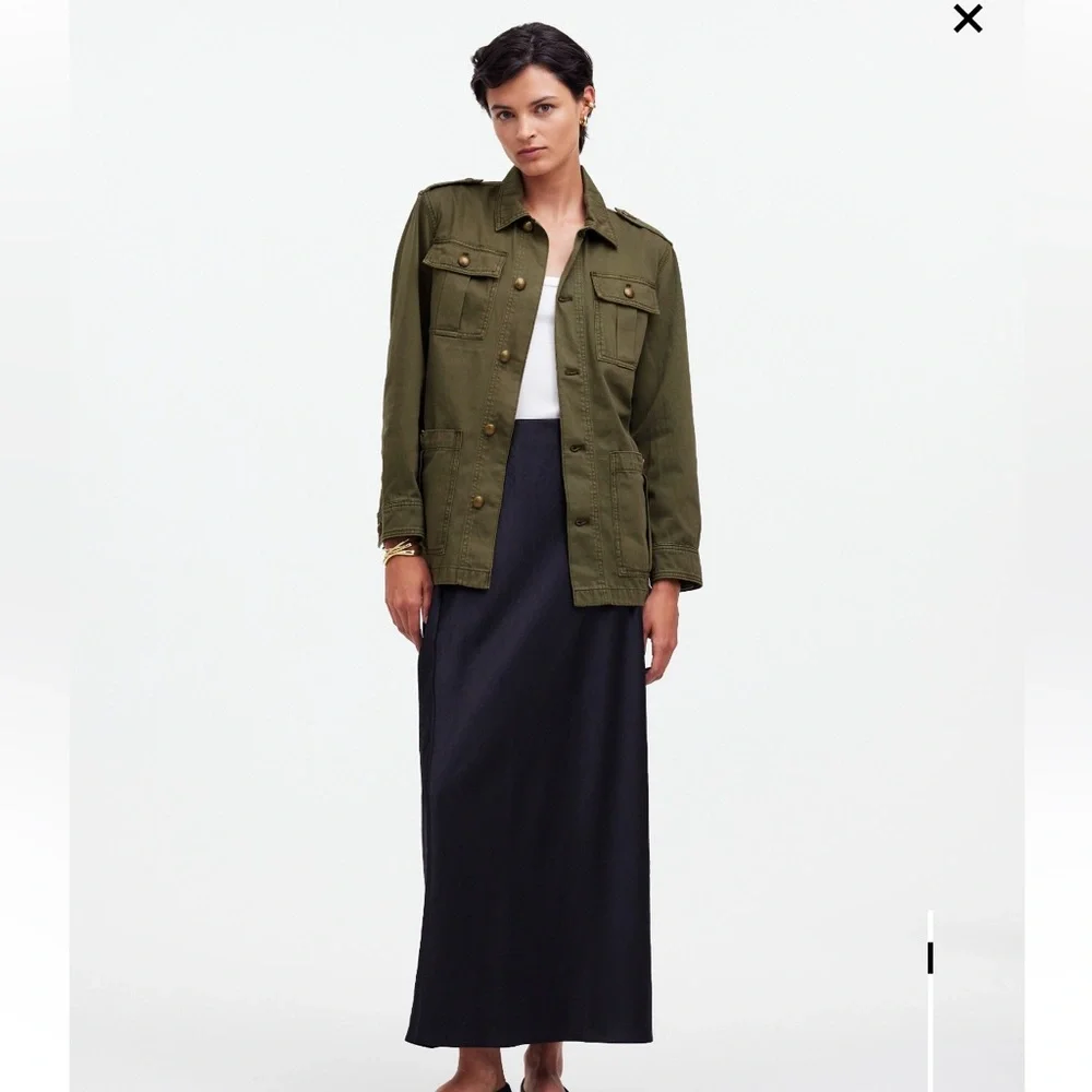 Madewell Utility Chino Safari Jacket Forest Green Gold Buttons Small Military - Picture 2 of 8